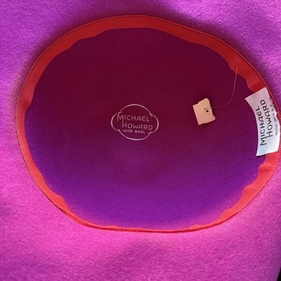 VTG 80s Deadstock Michael Howard Fuchsia Wool Fedora Hat Lace Satin Bow USA NOS main image 8